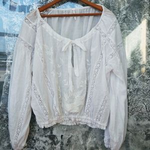 Free People Maria Maria Lace Peasant Top White